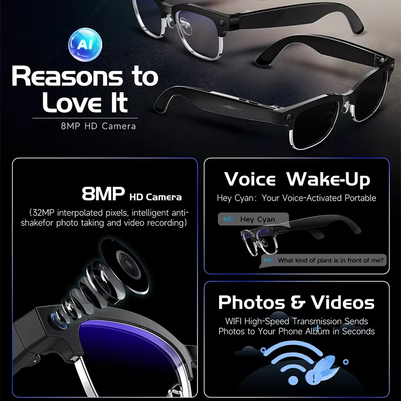 Smart Camera Glasses Photo and - Audio Music Videos บทวิจารณ์และราคา