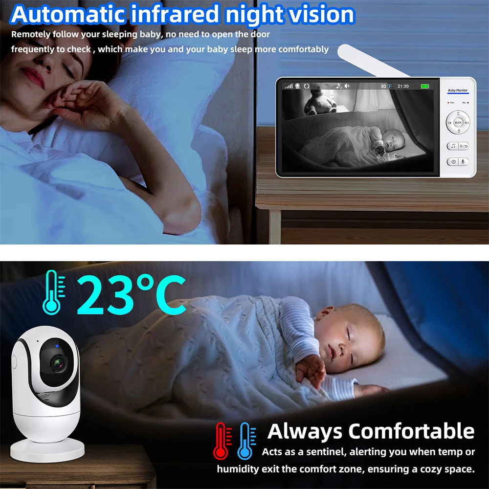 No WiFi 7 Inch Baby Monitor 2- - Audio Music Videos บทวิจารณ์และราคา