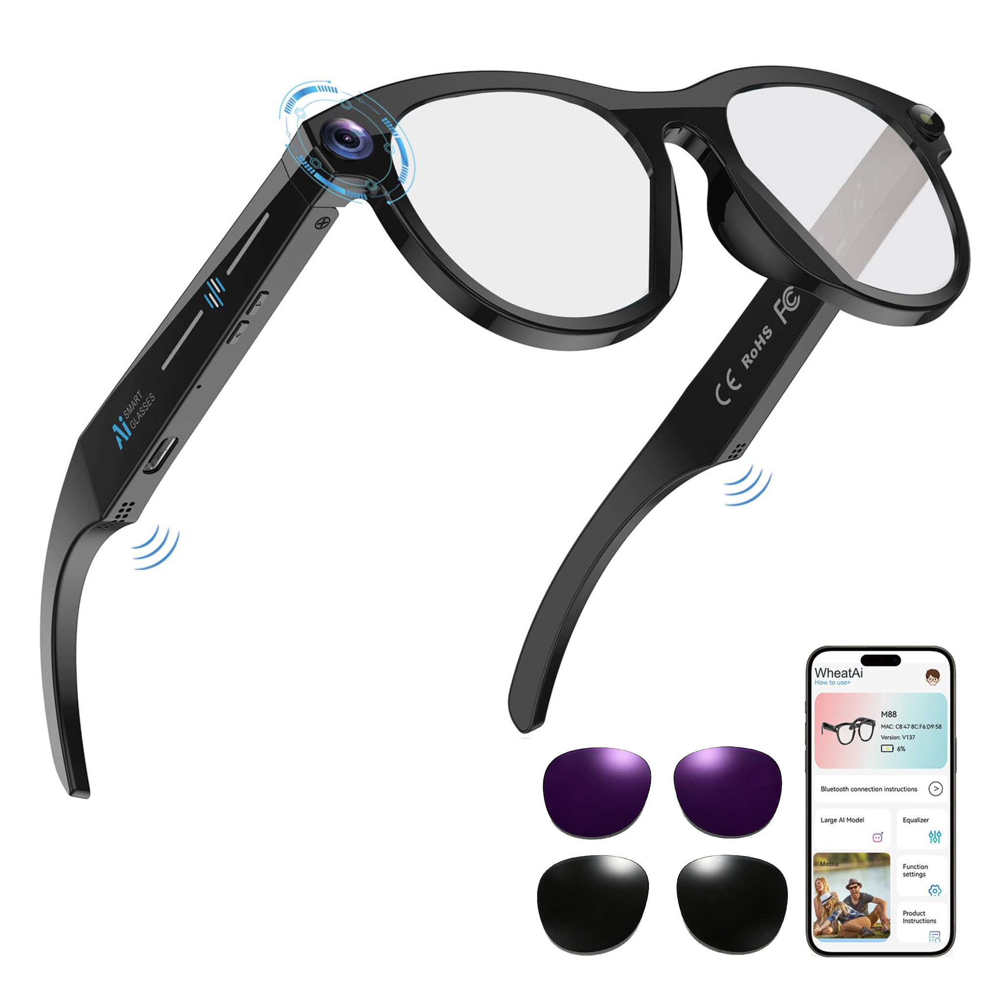 Black Smart Ai Glasses for Men - Audio Music Videos บทวิจารณ์และราคา