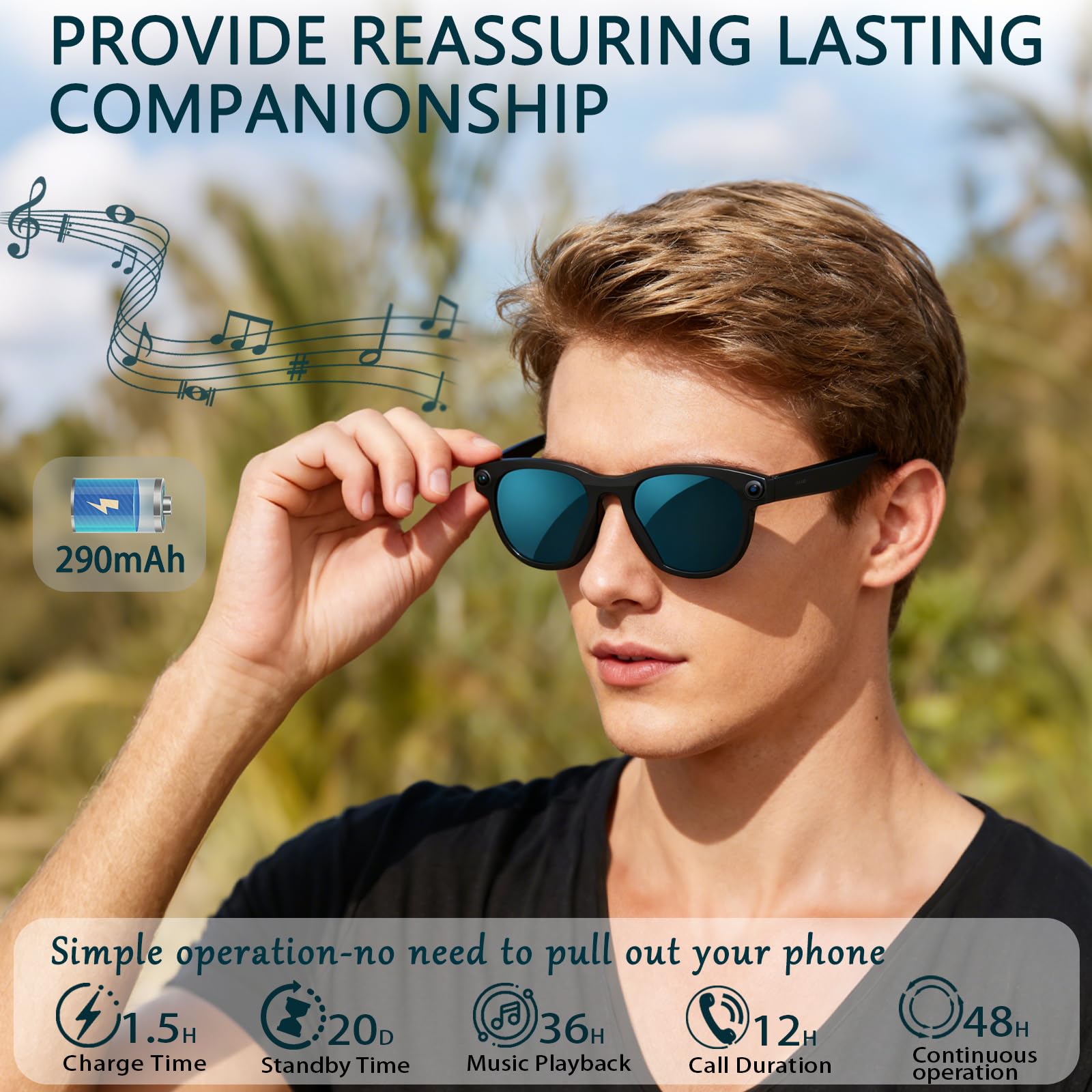 Black Smart Ai Glasses for Men - Audio Music Videos บทวิจารณ์และราคา